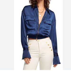 Ramy Brook Blair Rumpled Satin Crop Jacket Medium